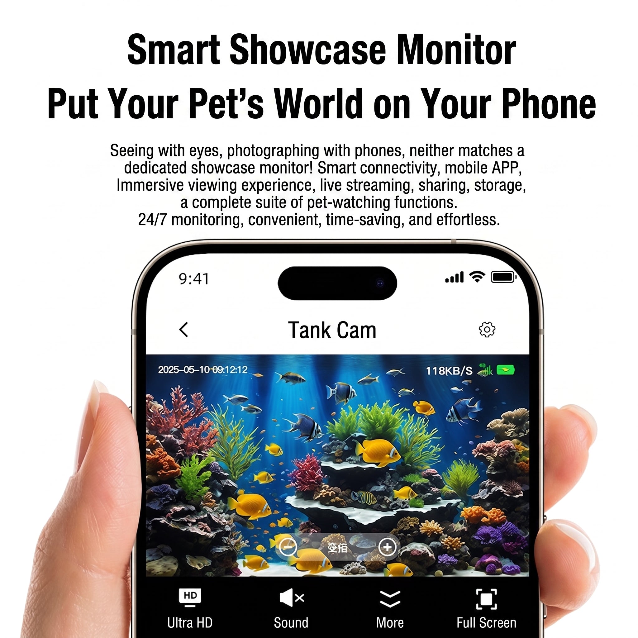 Window Display Pet WiFi Security Camera, Close‑Range Monitoring for Fish Tank & Reptile Enclosure