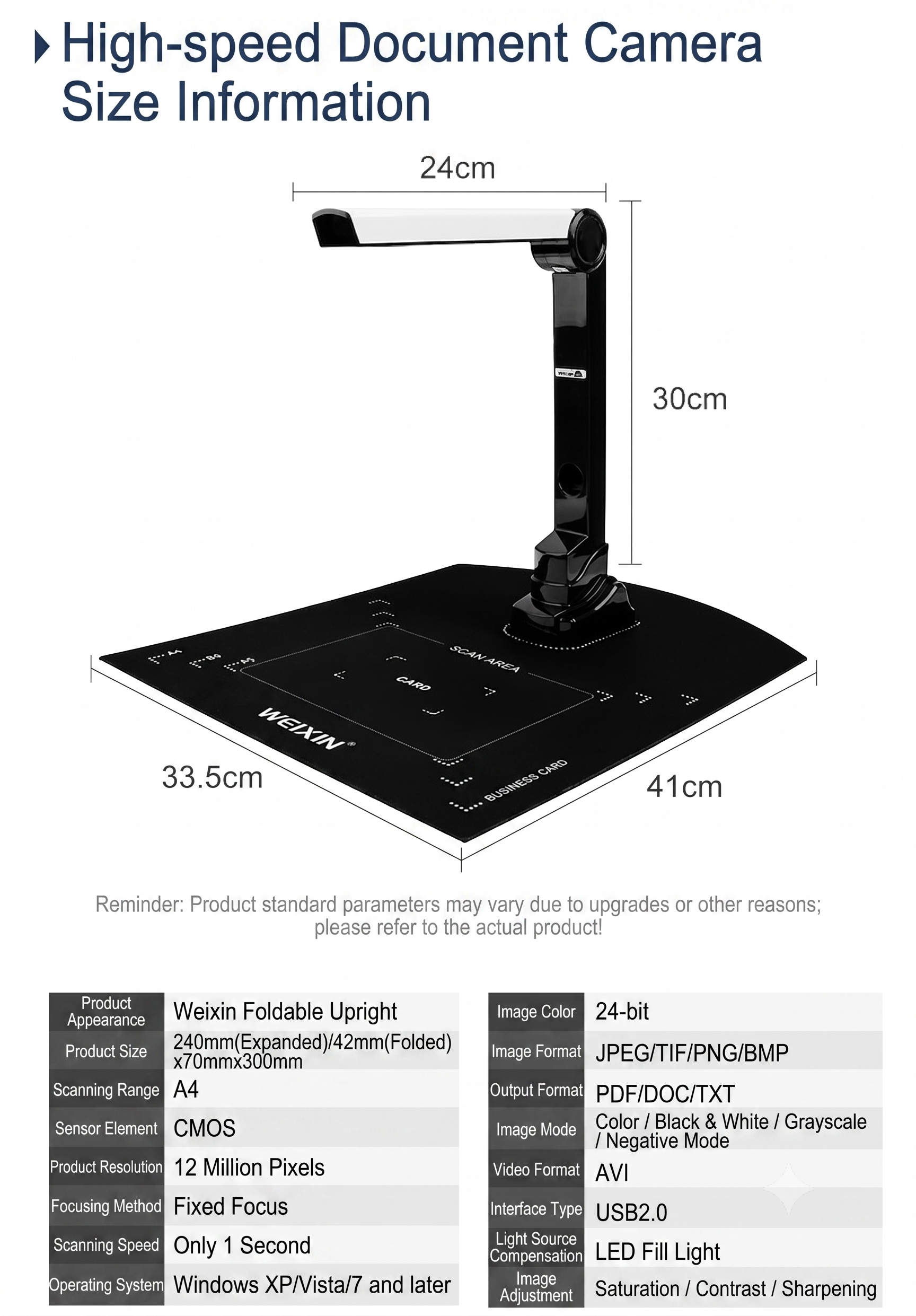 Portable Document Camera with OCR, 8MP, for Office Docs, ID Cards & Book Scanning