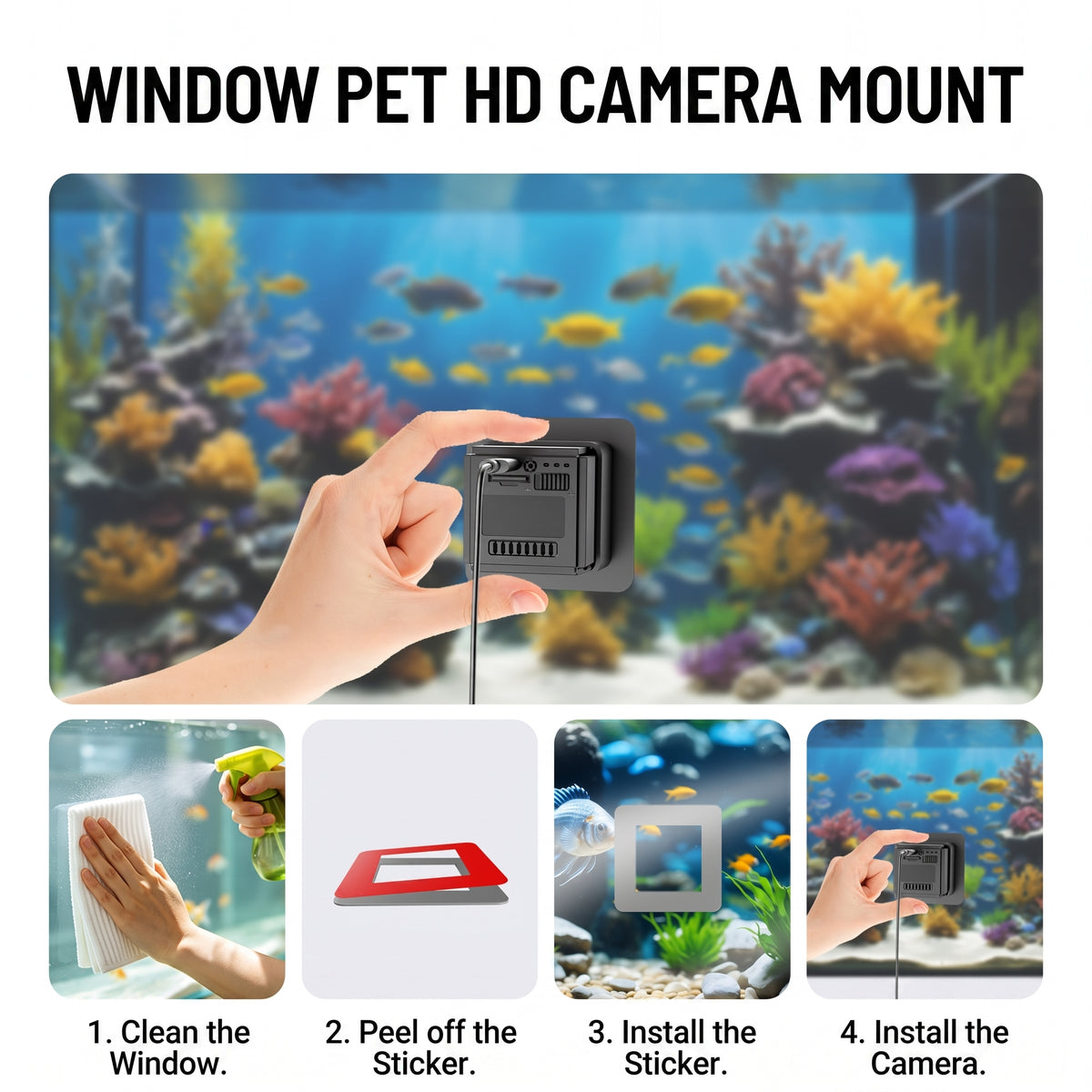 Window Display Pet WiFi Security Camera, Close‑Range Monitoring for Fish Tank & Reptile Enclosure