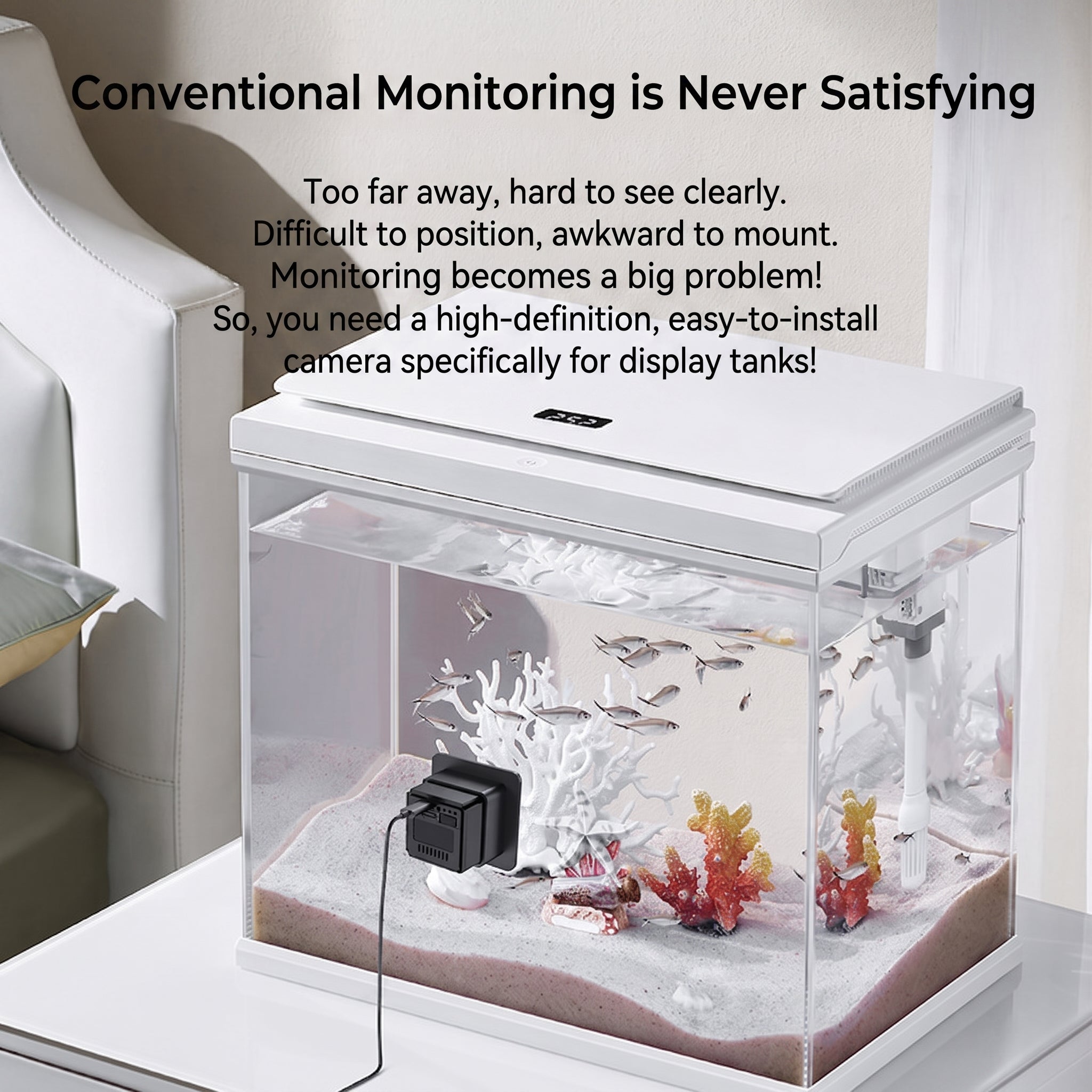 Window Display Pet WiFi Security Camera, Close‑Range Monitoring for Fish Tank & Reptile Enclosure