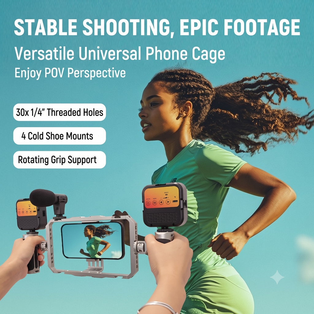 Metal Smartphone Cage Dual-Handle Shooting Bracket, Universal for iPhone & Android, Vlog Photography Stabilizer