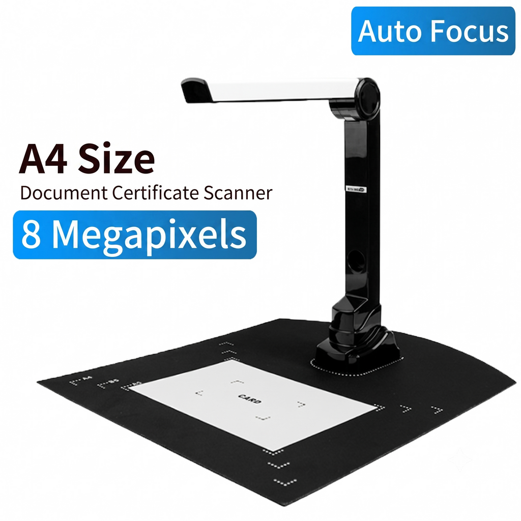 Portable Document Camera with OCR, 8MP, for Office Docs, ID Cards & Book Scanning