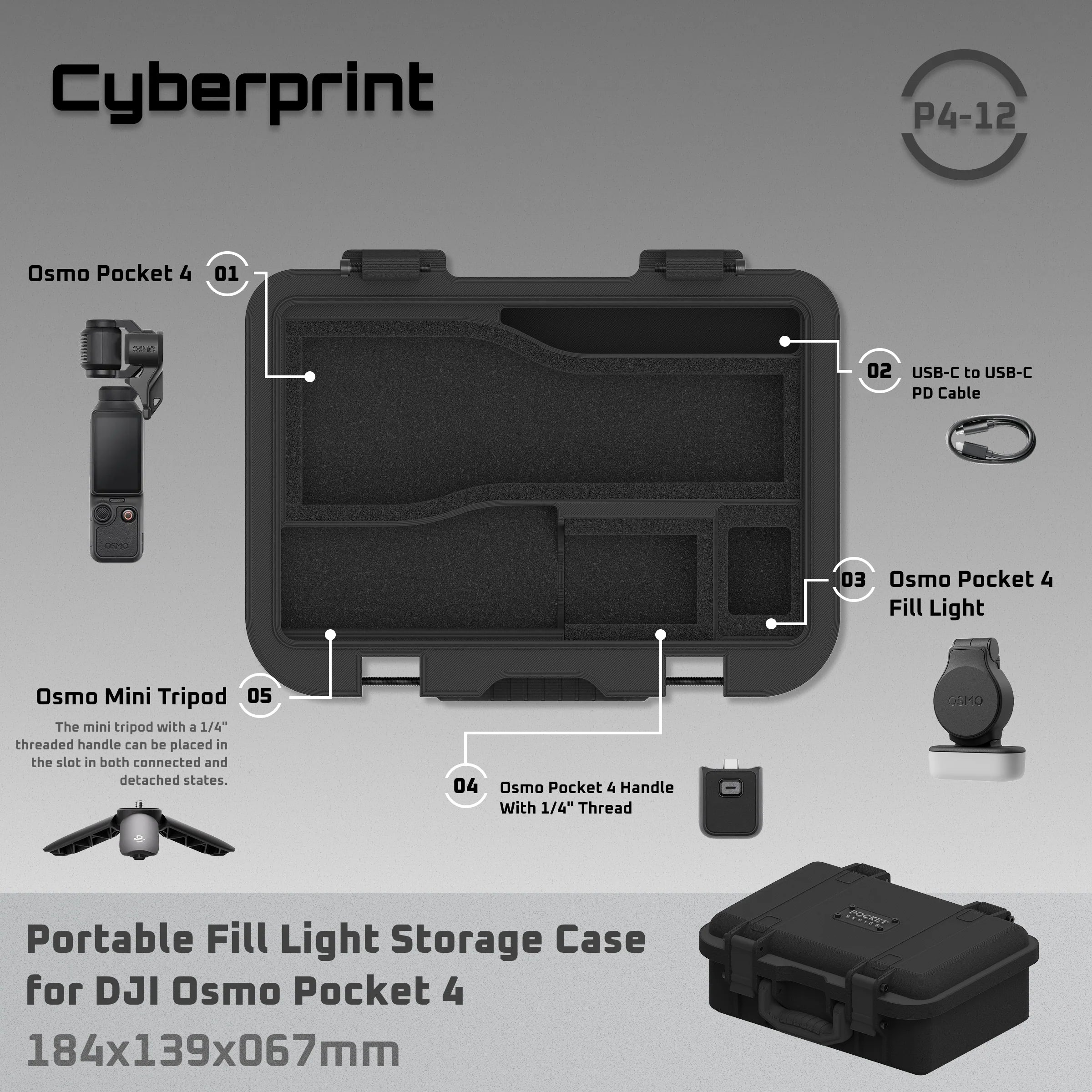 P412 Portable Fill Light Storage 3D Printed Case for DJI Osmo Pocket 4