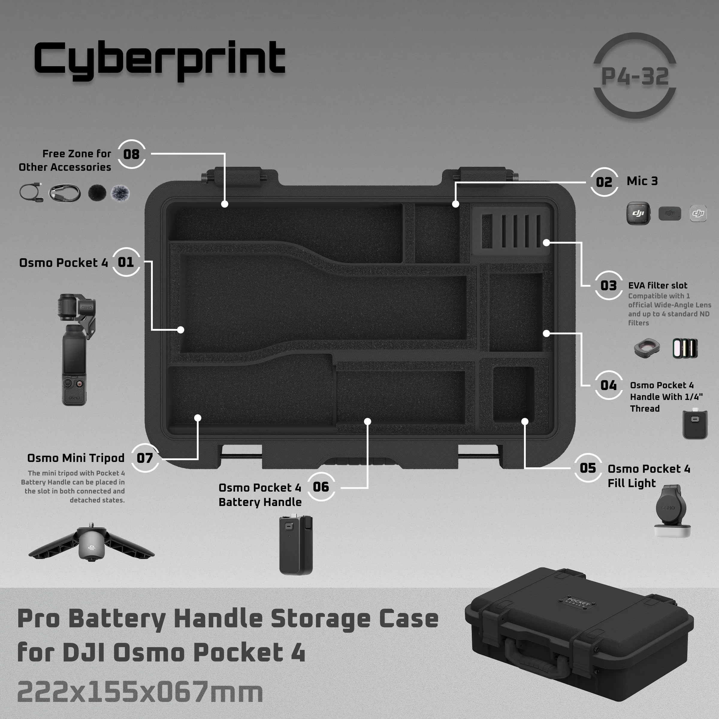 P432 Pro Battery Handle Storage 3D Printed Case for DJI Osmo Pocket 4
