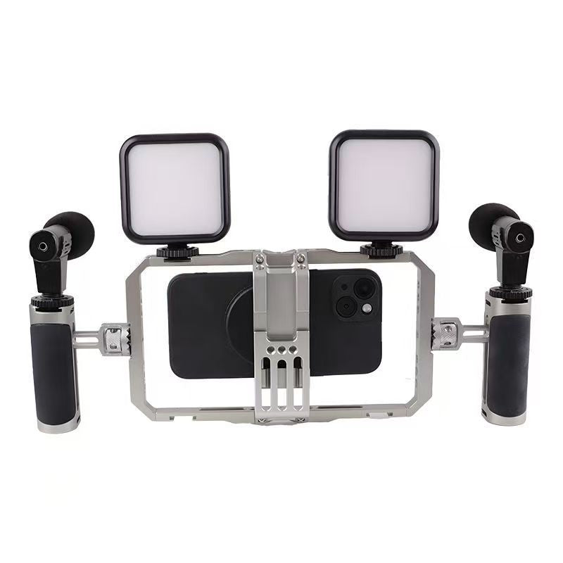 Metal Smartphone Cage Dual-Handle Shooting Bracket, Universal for iPhone & Android, Vlog Photography Stabilizer